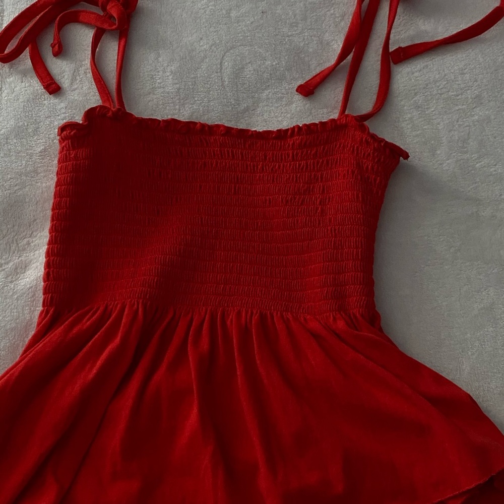 Red cami top with shoulder bows